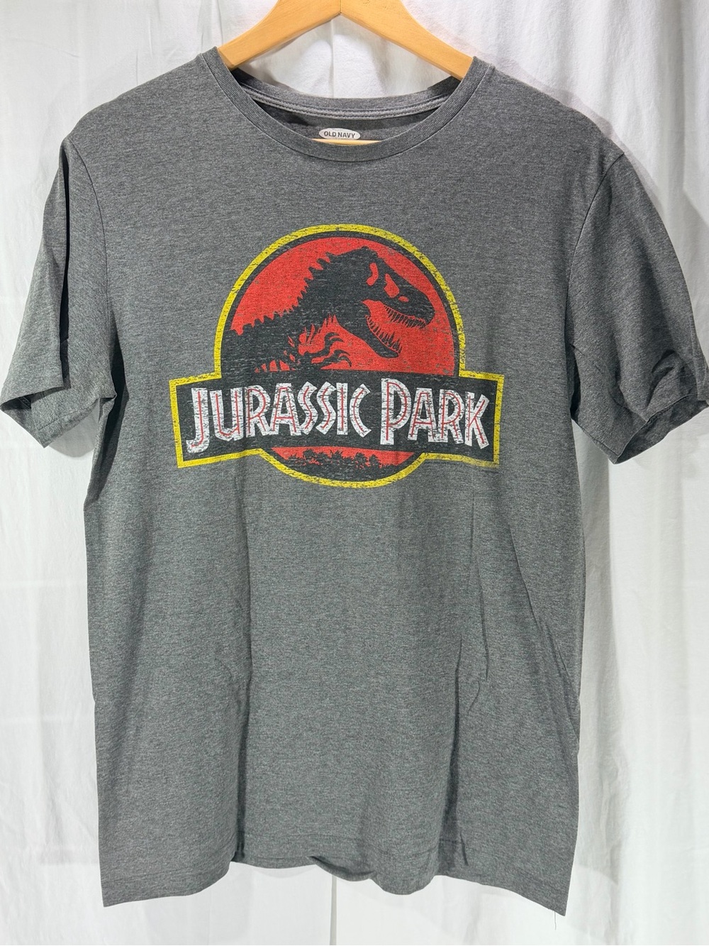Old Navy Gray Kids Jurassic Park Logo Tee with Red & Yellow Accent